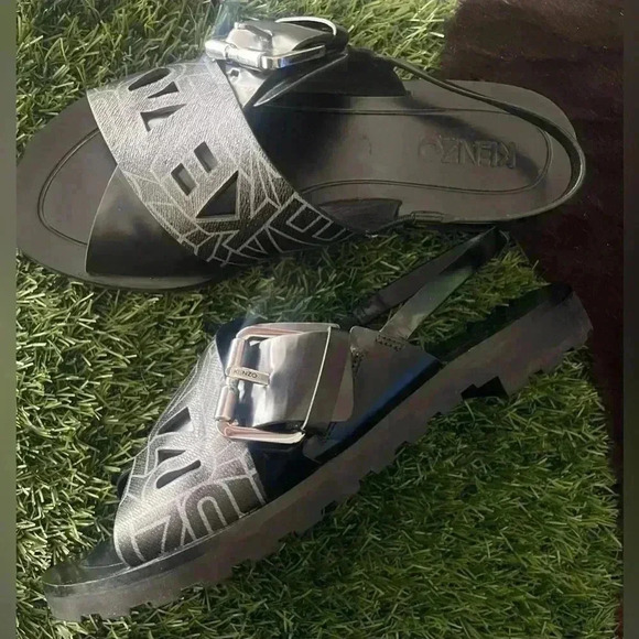 NEW Kenzo Spell-out Sandals Black Sling-back Large Buckle EU 37 US 6.5/7 - Picture 8 of 13